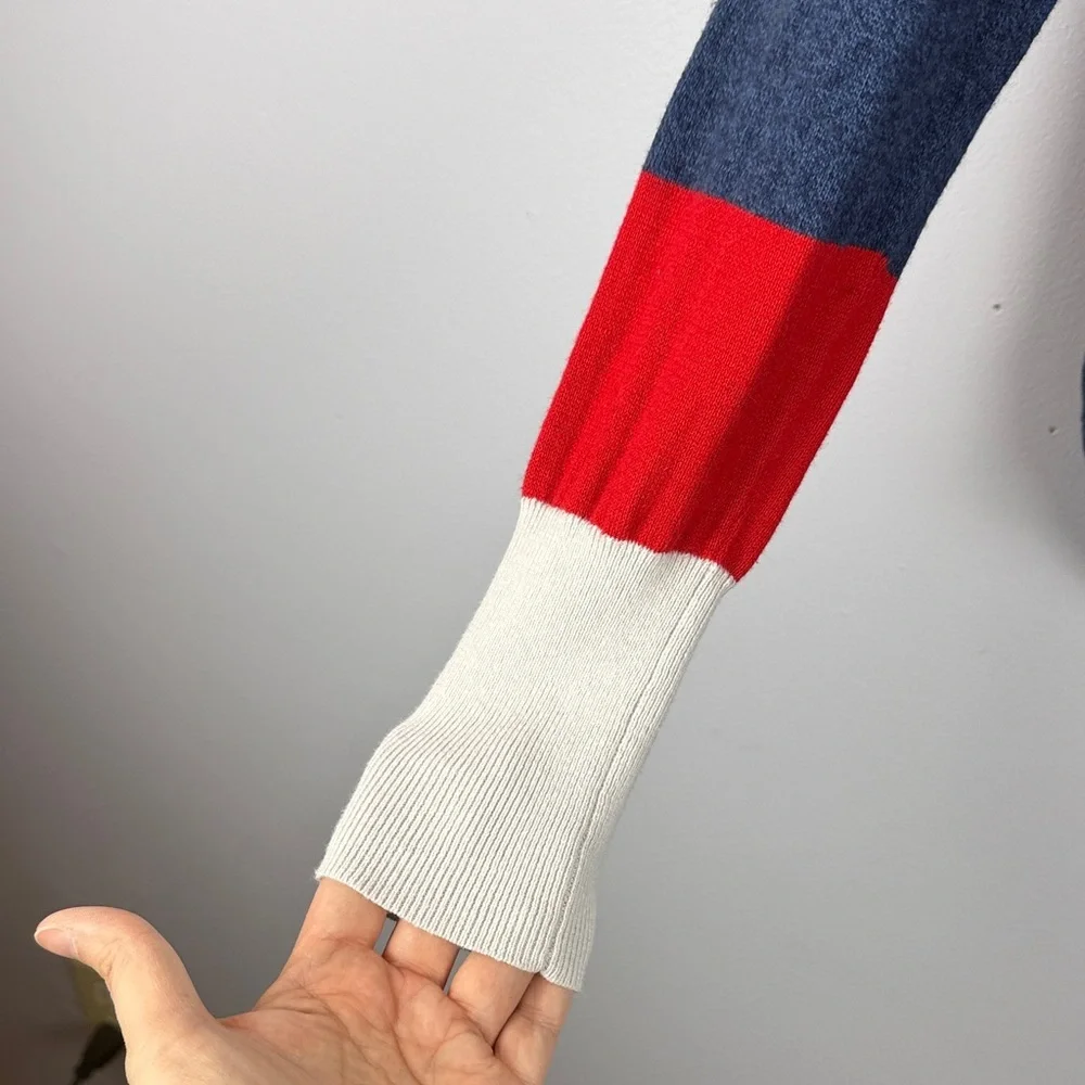 Zaket & Plover Blue Cotton Cashmere Blend Long Sleeve XL Top Red Cream Accents - Picture 5 of 12